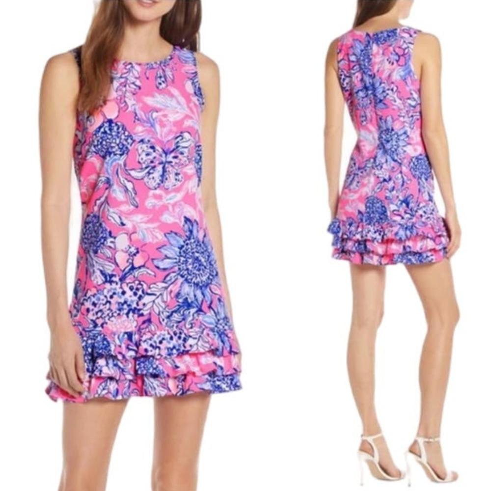 Lilly Pulitzer Marla Romper Dress Pink Tropics Sun Drenched Ruffed Flowers NWT 4